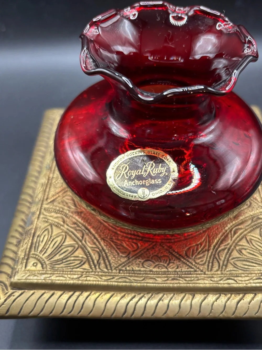 Royal Ruby Anchorglass Ruby Red Ruffled Glass Vase